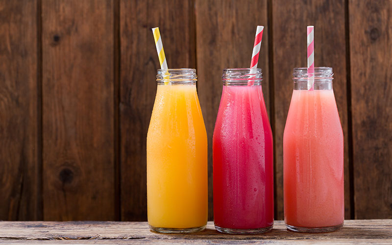 A variety of fruit juices