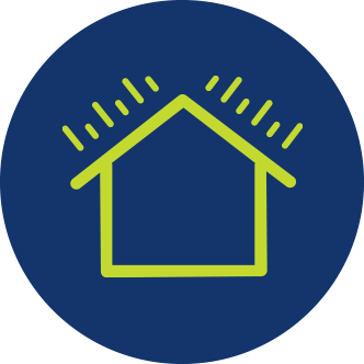 Outline of house with light reflecting off of the roof