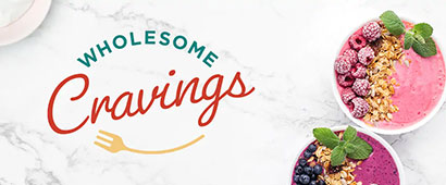 Wholesome cravings banner with some fruit based desserts