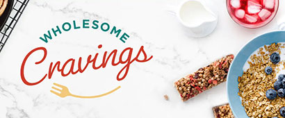 Wholesome Cravings banner with a selection of healthy breakfast bars