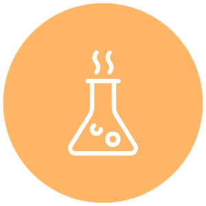 Orange circle with acid icon in white