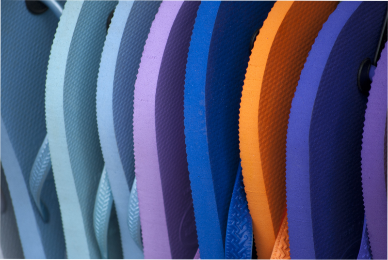Colorful rubber-soled flip flops