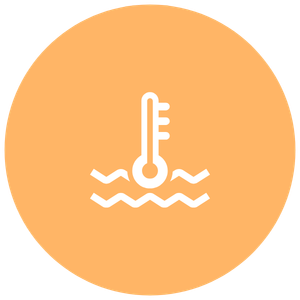 Orange circle with coolants icon in white