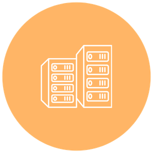 Orange circle with Data Centre icon in white