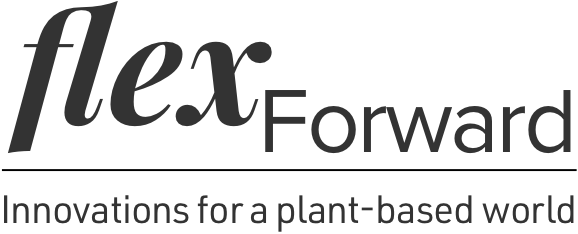 Black text reading "Flex forward, Innovations for a plant-based world"