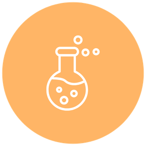 Orange circle with Solvent icon in white